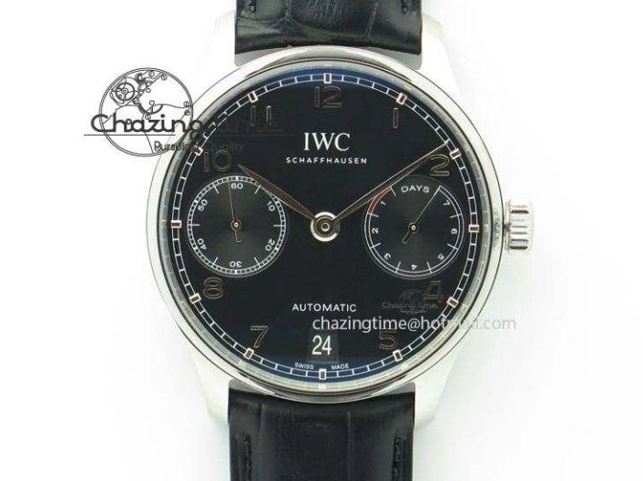 MIROTIME 0121 Portuguese IW545407 Black Dial ZF 1:1 Best Edition On Dark Blue Leather Strap DailyWear 7337
